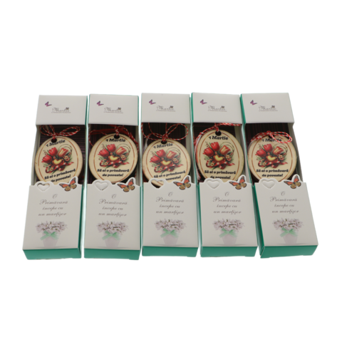 Set 5 Mărțișoare Broșă Handmade din Lemn „Primăvara de Poveste” cu Lalele