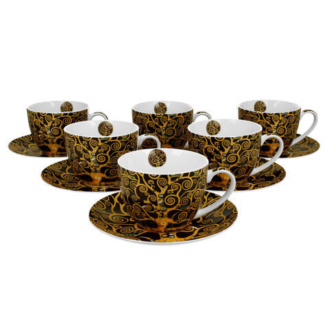 Set of 6 porcelain cups Tree of Life Gustav Klimt 250 ml