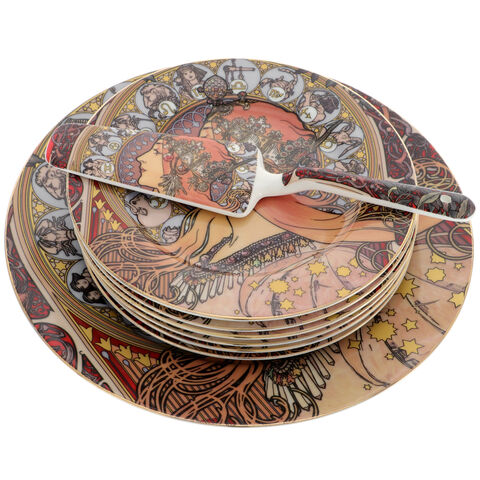 Set of 7 Mucha Zodiac Cake Plates