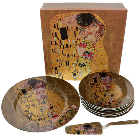 Set 7 farfurii si paleta Gustav Klimt: Kiss