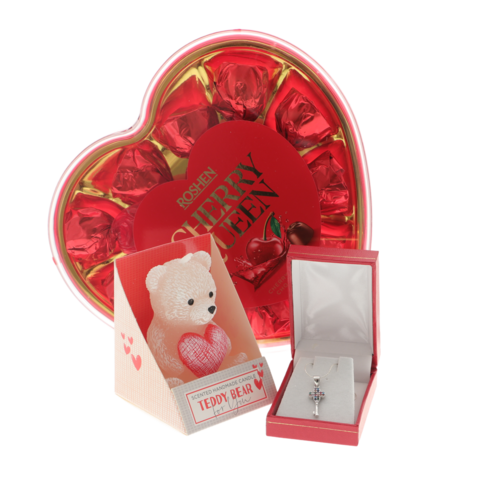 Set Cadou Romantic cu Bijuterie Argint 925 „Cheie”, Praline și Lumânare Ursuleț