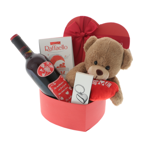Set cadou cu mesaj de dragoste, ursulet, breloc si sticla personalizata