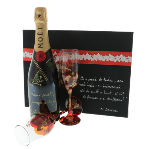 Set cadou Moet personalizat cu pahare Viata
