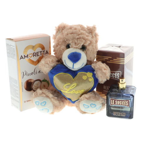 Men’s Gift Set with Perfume, Teddy Bear and Chocolates – Elegant and Romantic Gift for Him