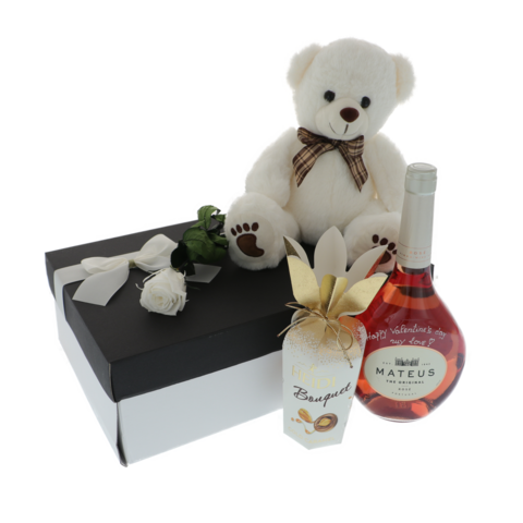 Teddy bear gift set with white rose Valentine