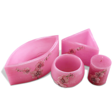 Candle set with pink orchids