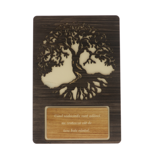"Tree of Life" Wooden Plaque with Message "Deep Roots" – 40 cm