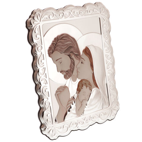 Holy Family Coloured Silver Icon