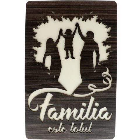 Tablou Lemn Wenge Familia cu Baietel 40cm