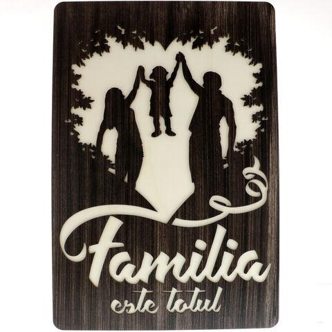 Tablou Lemn Wenge Familia cu Baietel 57cm