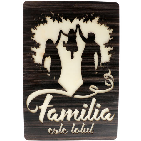 Tablou Lemn Wenge Familia cu Fetita 40cm