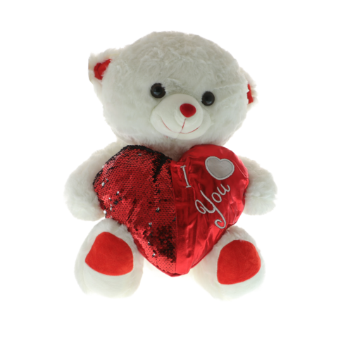 Ursulet de plus alb 45 cm cu inima brodata rosie