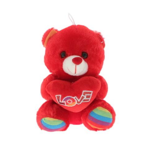 Red teddy bear rainbow heart 20cm