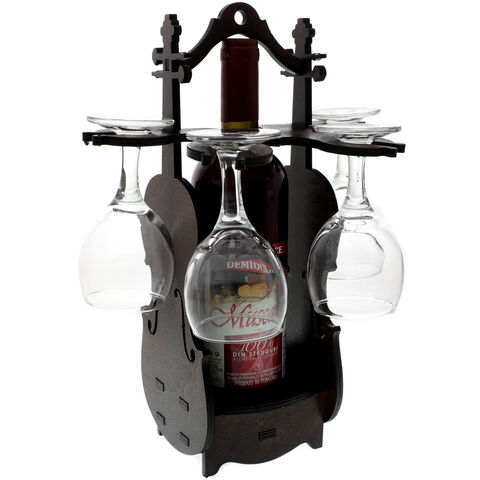 Violin with 4 glasses and wine bottle