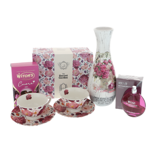 Set cadou femei trandafiri Metamorphoze cu vaza parfum si cani