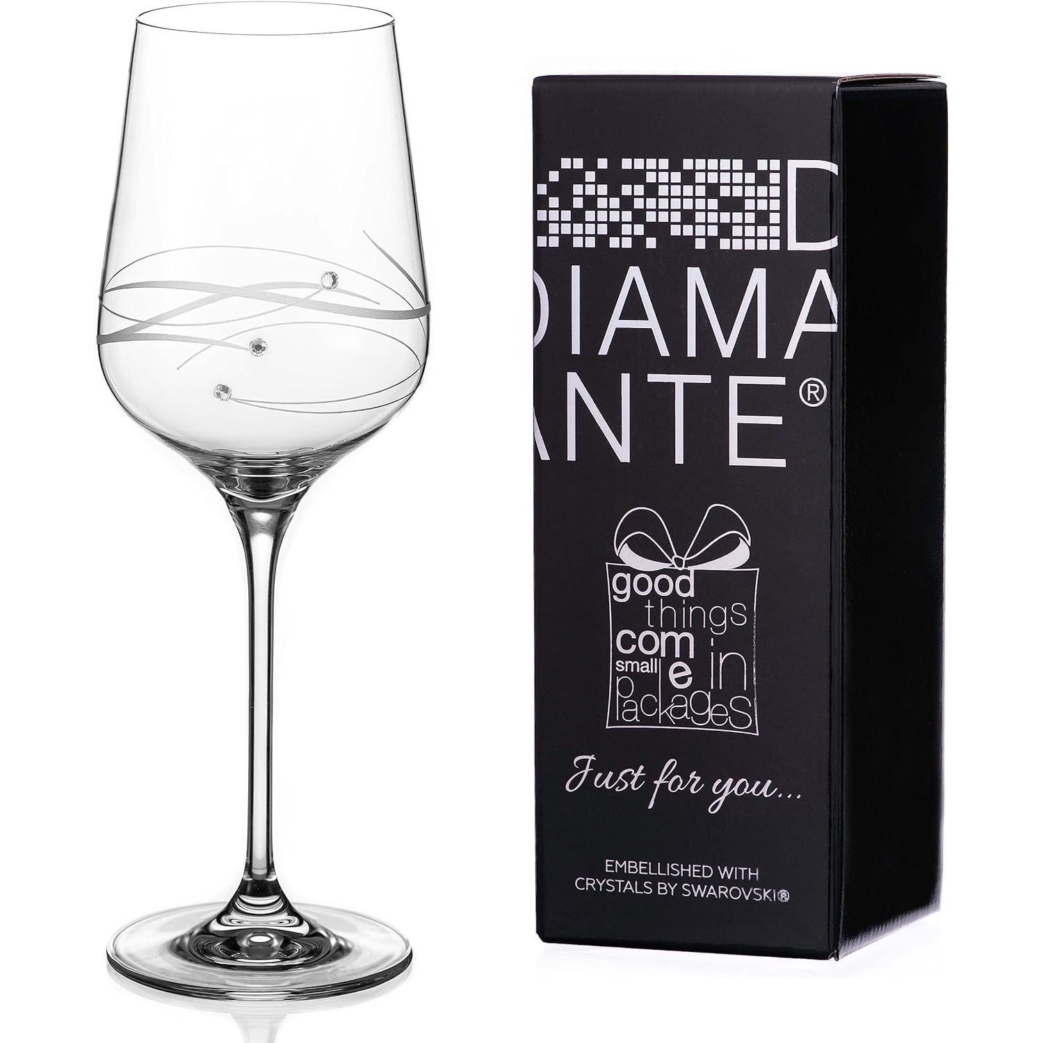 Diamante Wine Glass & Bottle Gift Set by Forever Crystal